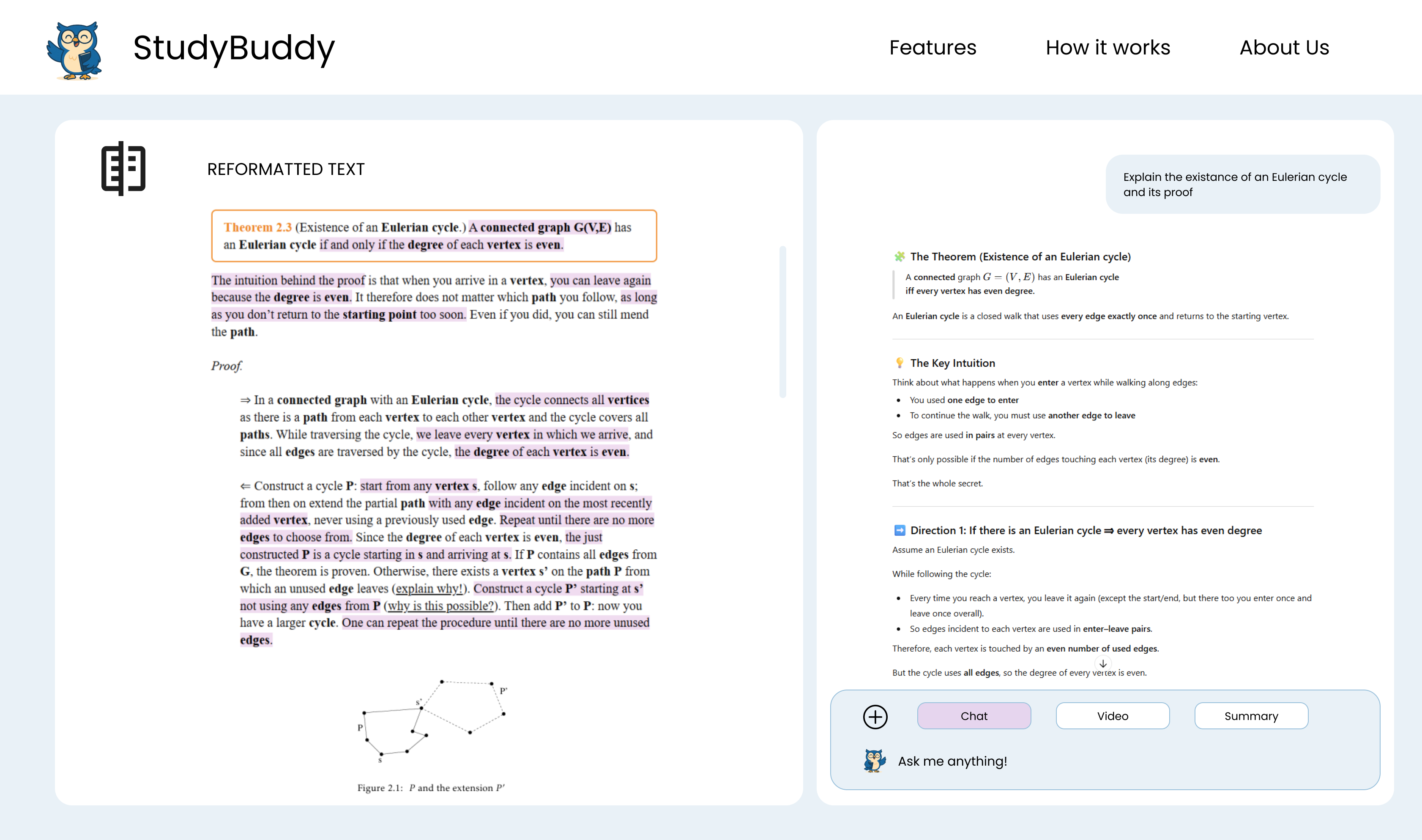 Study tool selected content screen